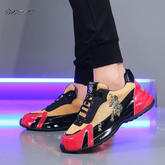 Fashion Casual Mixed Colors Leather Mesh Breathable Chunky Sneakers