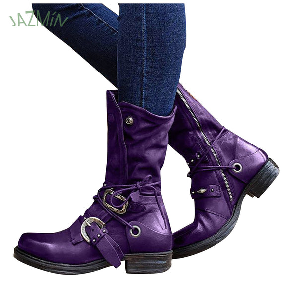 Gothic Thick-heeled Bright Leather Boots