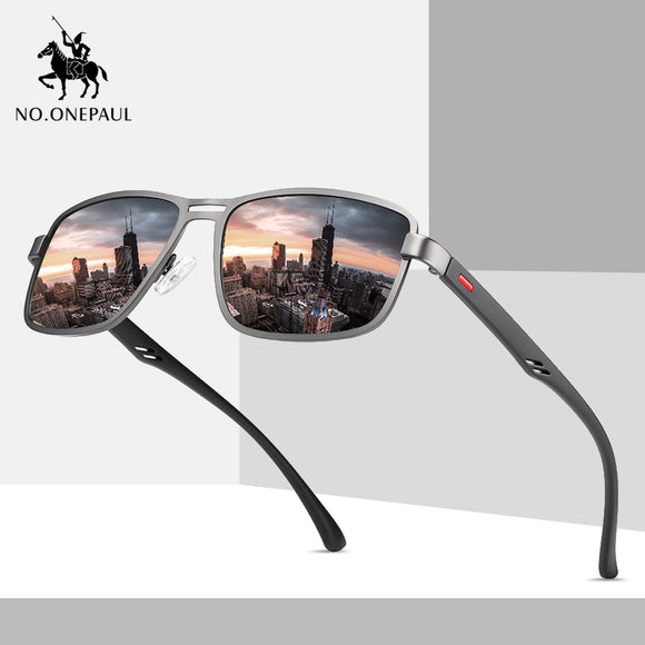 Jollmall Sunglasses - Men UV400 Polarized Square Metal Frame Male Sun Glasses