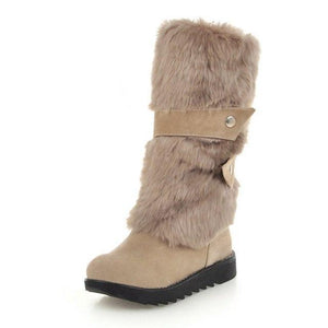 Women's Shoes - Fashion Women's Warm Fur Decoration Mid Calf Boots