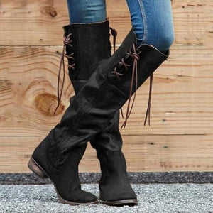 Women's Shoes - Fashion Gladiator Vintage Leather Knee-High Boots