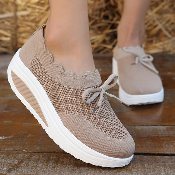 Ladies Breathable Shoes Round Toe Platform Sneakers