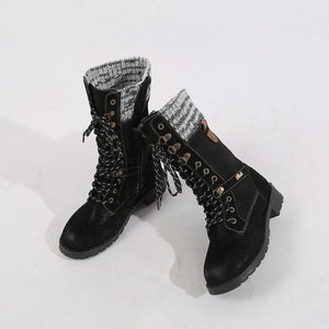 Wool Ethnic Wind Rivets Cross Lace Snow Boots