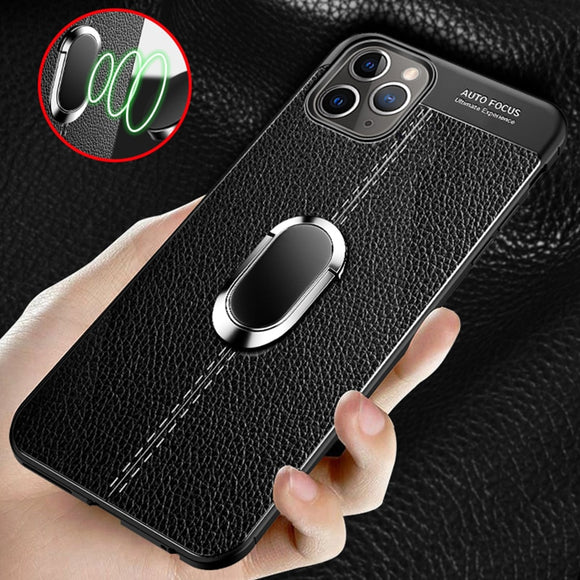 Jollmall Phone Case - Luxury Leather Magnetic Ring Bracket Back Cover For iPhone