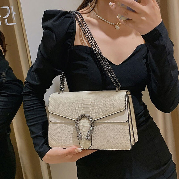 Women Leather Chain Shoulder Crossbody Square Bags