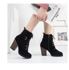 Women Shoes - Buckle With High-Heeled Ladies Martin Boots