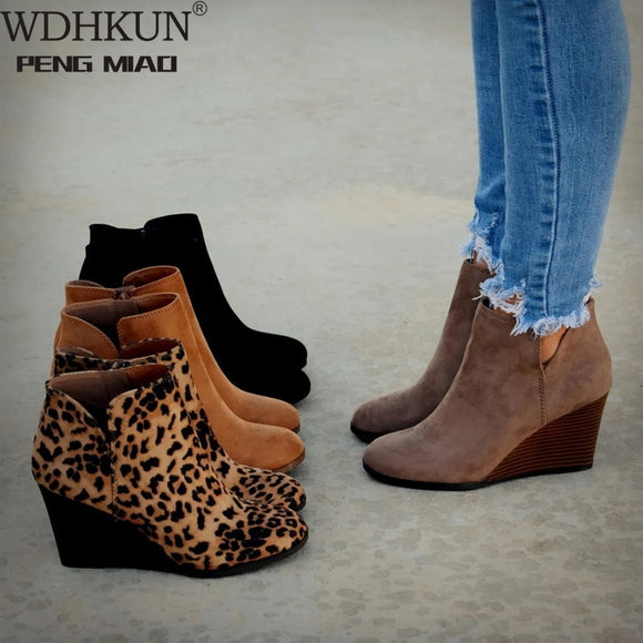 Winter Women Leopard Ankle Boots