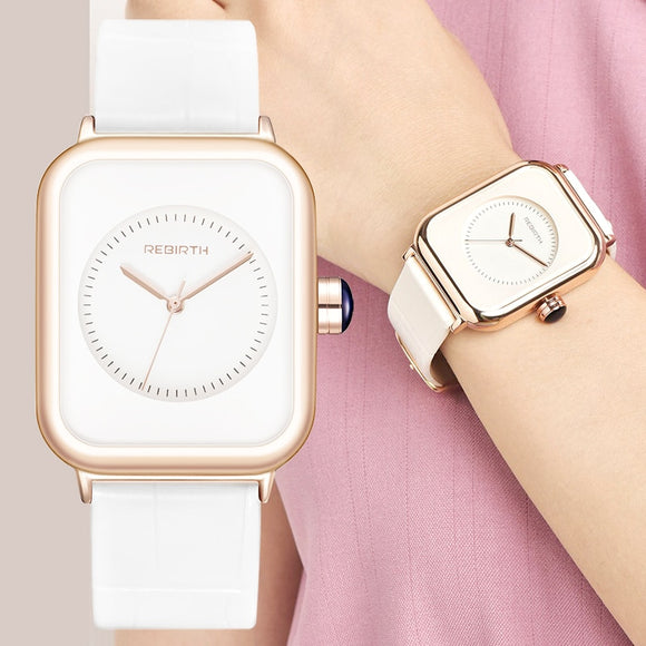 New White Leather Minimalist Ladies Quartz Dress Wristwatch