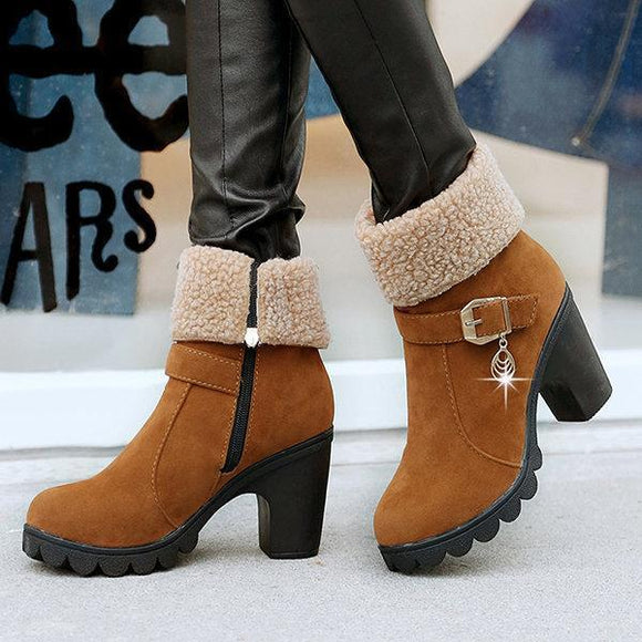 Women's  Slip-On Ankle Chunky Heel Suede Boots