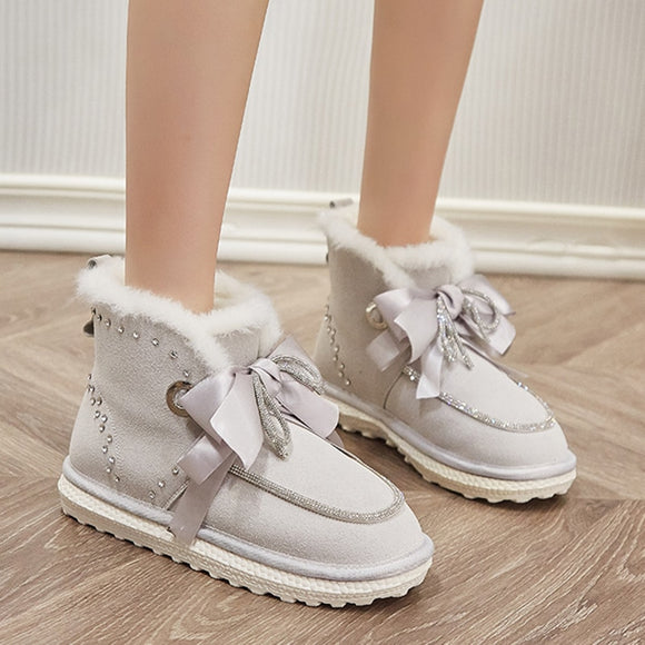 Crystal Bowknot Plush Snow Boots