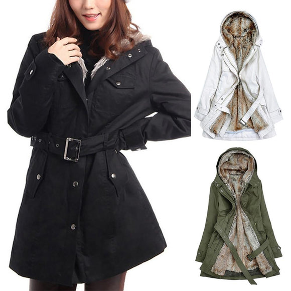 Women Winter Detachable Plushy Lining Zipper Cotton Jacket