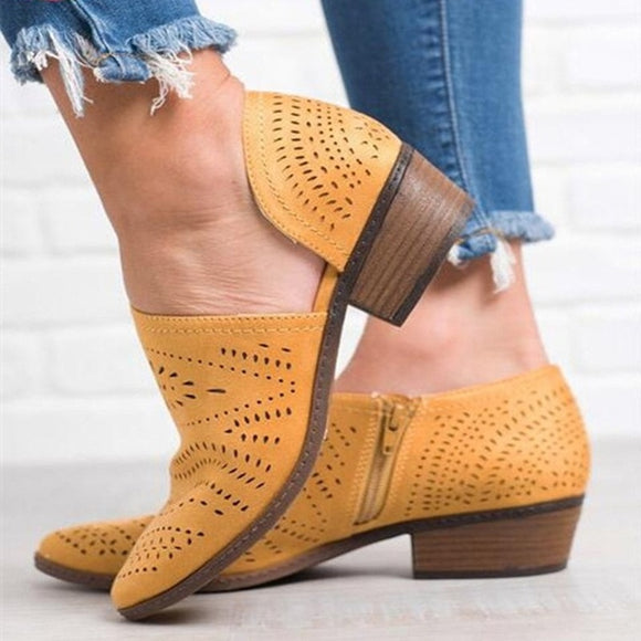 Women Leather Hollow Out Ankle Platform Shoes