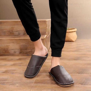 Men Leather Comfortable Slippers With Fur