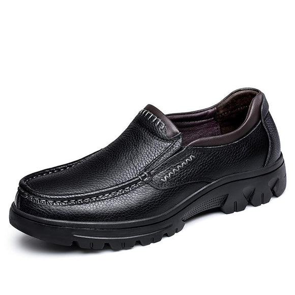 Men Genuine Leather Shoes Flats Spring Autumn Shoes Slip On Solid Shoes