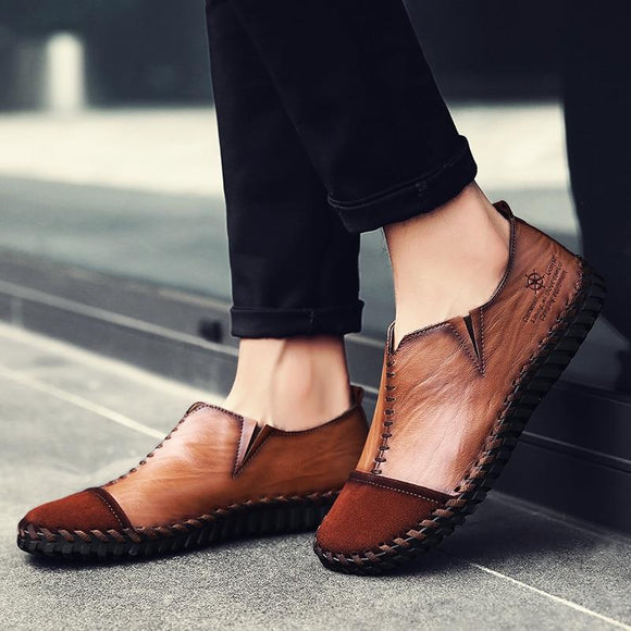 Men Leather Retro Slip-on Casual Shoes