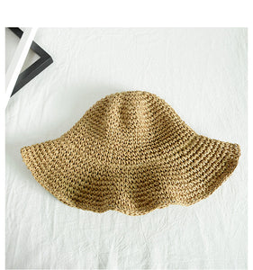 Women Beach Panama Straw Dome Bucket Hat