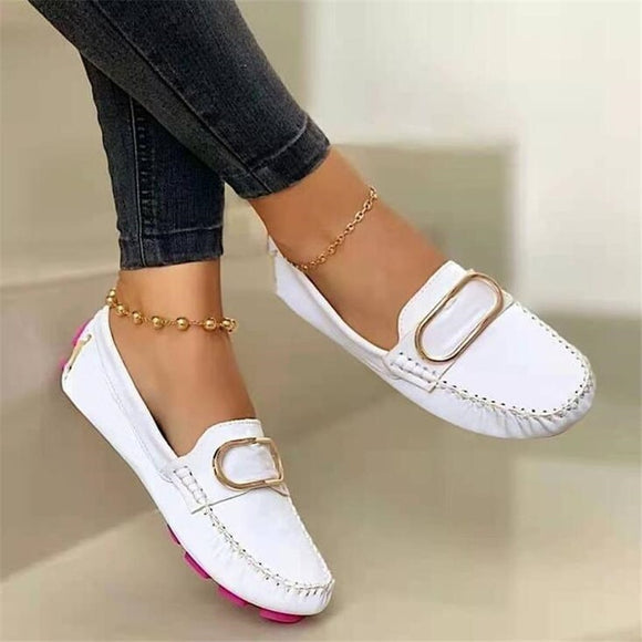 Square Toe Solid Color Women's Leather Shoes