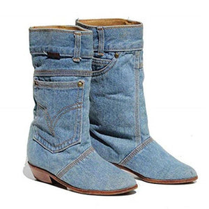 Women's Shoes - Fashion Fall Winter New Slip On Denim Boots