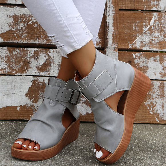 Summer New Gladiator Leather Wedges Women Sandals