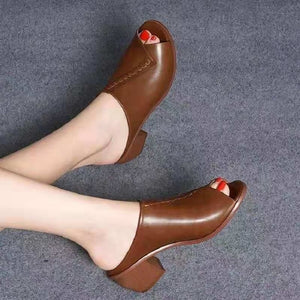 Thick-heeled Soft Leather Outer Slippers