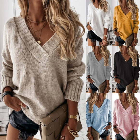 Female Solid Elegant Long Sleeve Oversized Pullovers