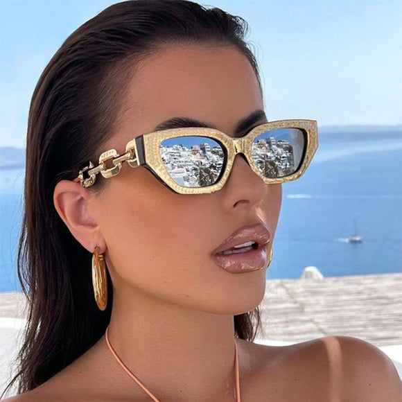 New Brand Women Small Metal Chain Sunglasses