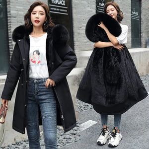 New Women Parka Clothes Long Coat Wool Liner Hooded Jacket