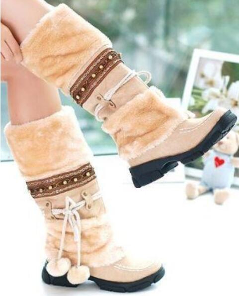 Warm Thickened Fur Over Knee High Heel Boots