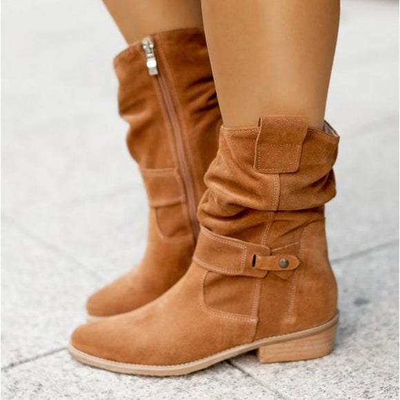 Buckle Vintage Lady Mid-Calf Boot