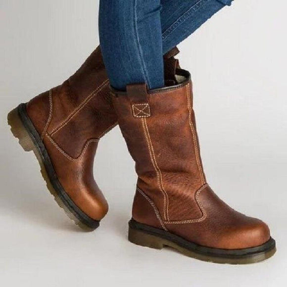 Women Vintage Buckle Strap Zipper Casual Boots