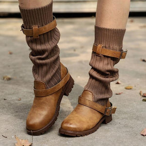 2018 Women Vintage Buckle Strap Comfort Leather Boots