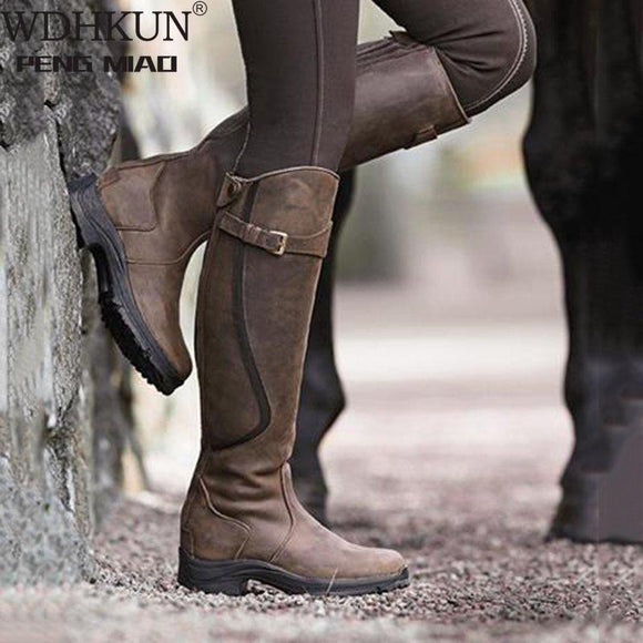 Leather Zipper Retro Casual Womans Booties
