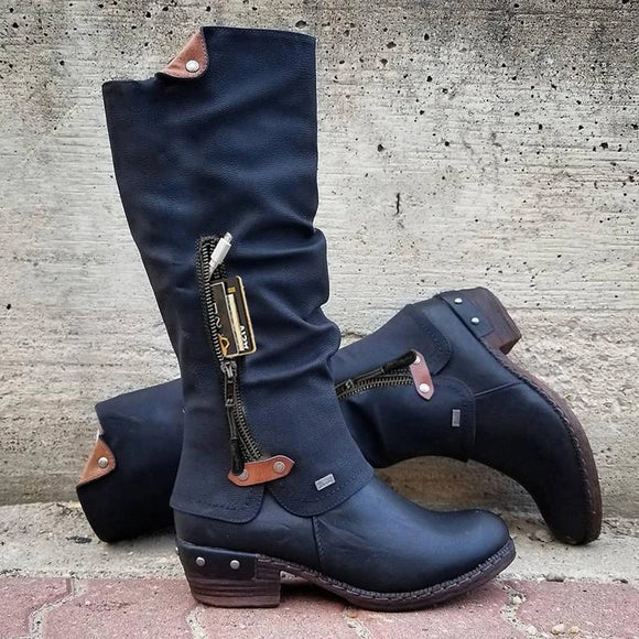 New Women Fashion Side Zipper Cowboy Boots