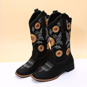 New Women Coffee Brown Embroidery Boots