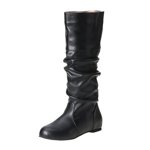 Women Fashion Pleated Wedge Long Boots
