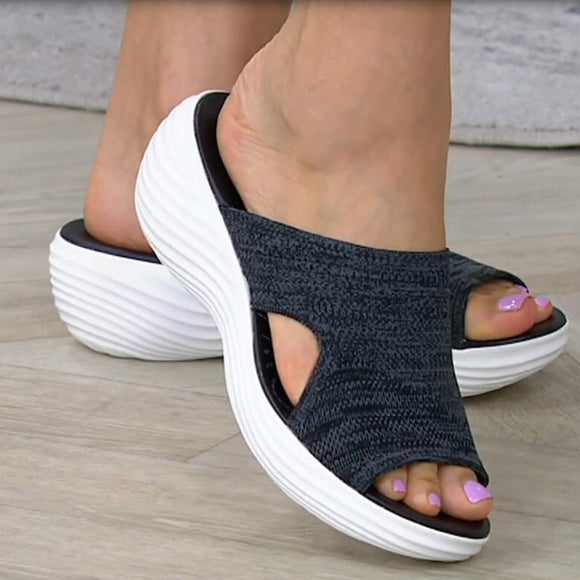 Female Open Toe Slides Stretch Cross Shoes