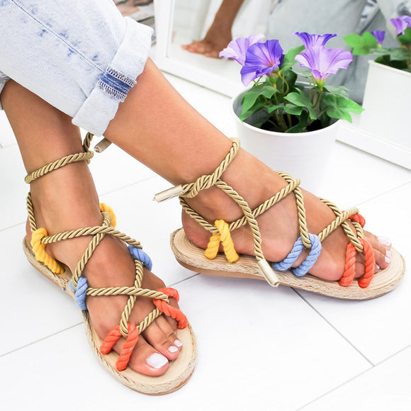 Jollmall Women Shoes - Fashion Hemp Rope Summer Shoes Woman Flat Sandals