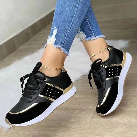 Outdoor Women Leather Patchwork Casual Sport Shoes