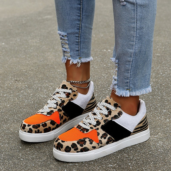 New Women Leopard Color Casual Canvas Sneakers