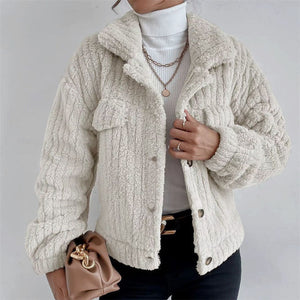 Faux Fur Sherpa Cardigan Fluffy Stripes Vintage Warm Jacket