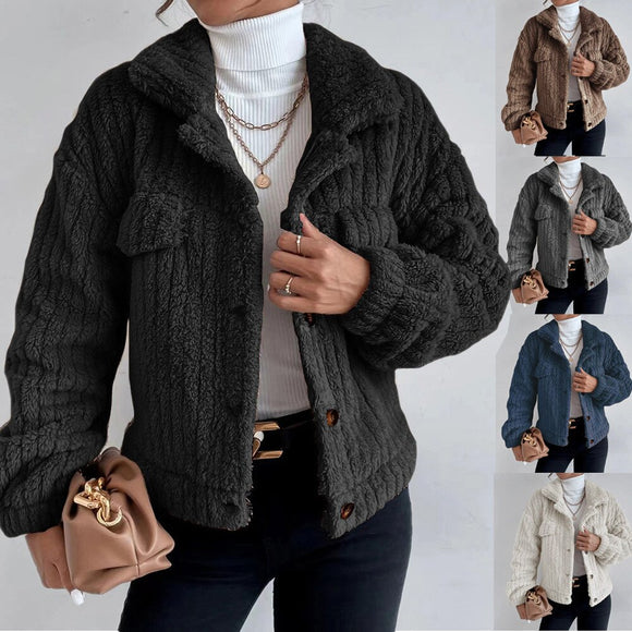 Faux Fur Sherpa Cardigan Fluffy Stripes Vintage Warm Jacket