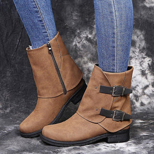 Retro Side Zipper Women's Leather Boots