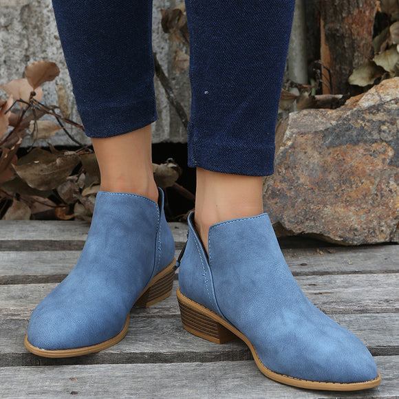 Autumn Pointed Suede Thick Heel Booties