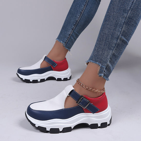 Women Leather Casual Platform Shoes Outdoor Sneakers