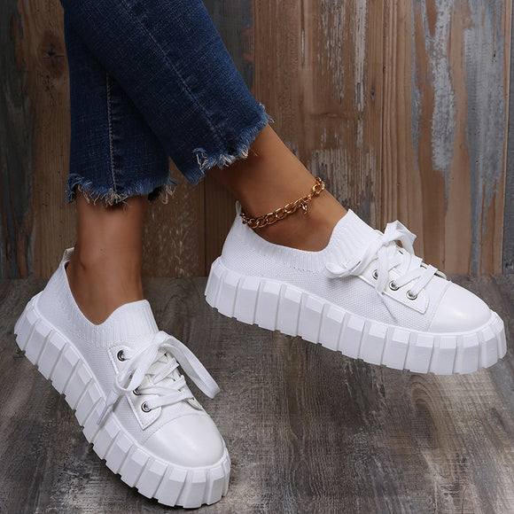 Fabric Ladies Lace Up Casual Shoes