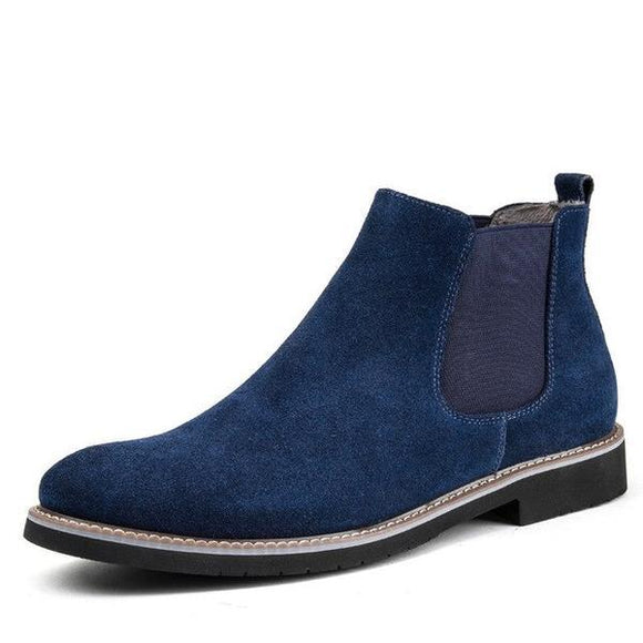 Men's Shoes - Round Split Leather Slip On Cow Suede Ankle Boots