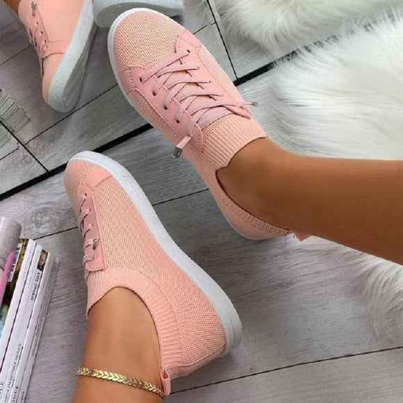 Breathable Lace Up Flats Women Mesh Sneakers