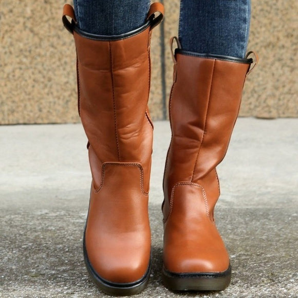 Women's Knee-length Round Head Low Heel Boots