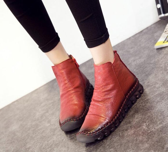 Women's Shoes - Genuine Leather Waterproof Warm Ankle Boots For Ladies