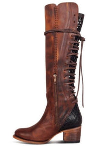 Women's Shoes - Vintage Knee High Lace Up Boots